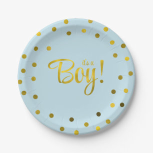 Assiettes En Carton Baby shower de fille de feuille d'or de bleu et de