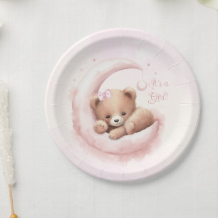 Assiettes En Carton Baby shower de fille d'ours rose pâle