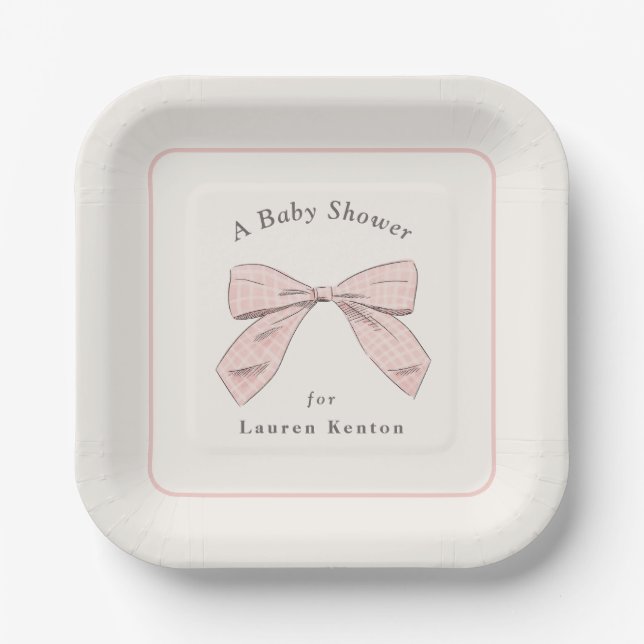 Assiettes En Carton Baby shower de fille élégante à poitrine rose pâle (Recto)