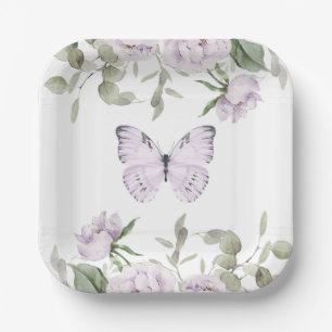 Assiettes En Carton Baby shower de fille papillon floral pourpre