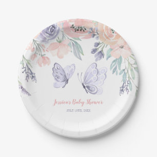 Assiettes En Carton Baby shower de fille papillon rose violet