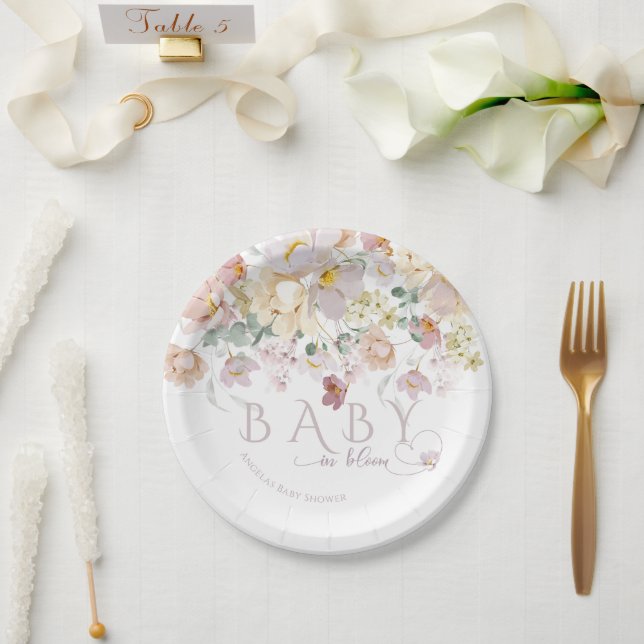 Assiettes En Carton Baby shower de fille pourpre Fleur sauvage à fleur (Mariage)