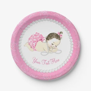 Assiettes En Carton Baby shower de fille Vintage de la perle rose