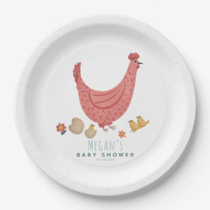 Assiettes En Carton Baby shower de filles de poulet de ferme rose mign