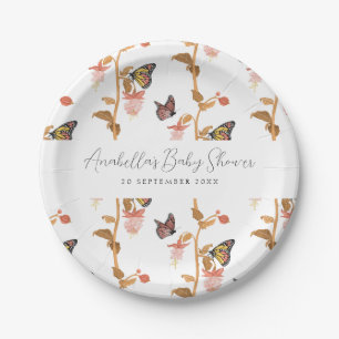 Assiettes En Carton Baby shower de filles papillon rose moderne Boho