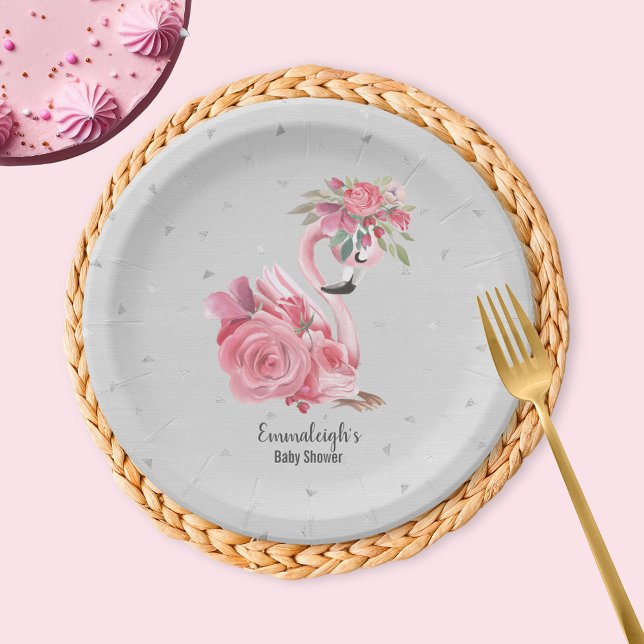 Assiettes En Carton Baby shower de Flamant rose Ballerina à l'eau d'ar (Créateur téléchargé)