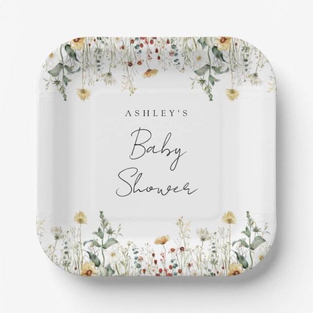 Assiettes En Carton Baby shower de Fleur sauvage d'été (Recto)