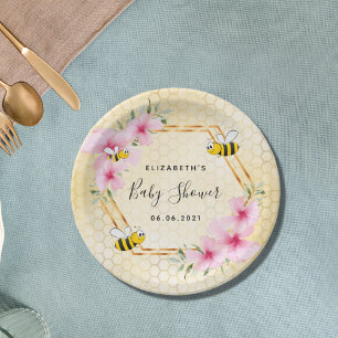 Assiettes En Carton Baby shower de fleurs roses de nid d'abeille