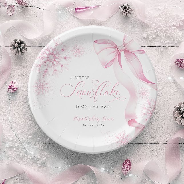 Assiettes En Carton Baby shower de flocons de neige rose (Créateur téléchargé)