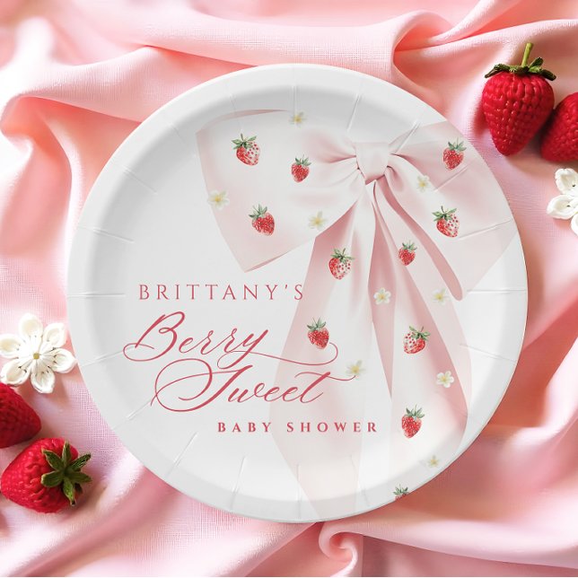 Assiettes En Carton Baby shower de fraises de la Bow rose (Créateur téléchargé)
