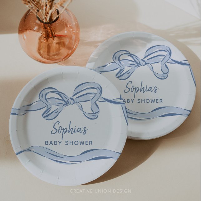 Assiettes En Carton Baby shower de garçon à mâchoire bleue dessinée à  (boy baby shower)