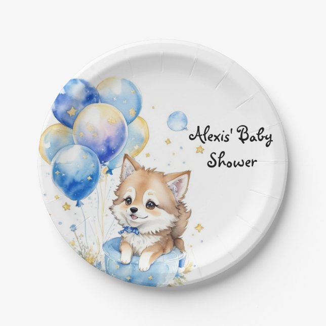 Assiettes En Carton Baby shower de garçon de peluche loup mignon (Devant)
