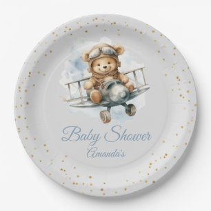 Assiettes En Carton Baby shower de garçon moderne mignon Boho Blue Ted