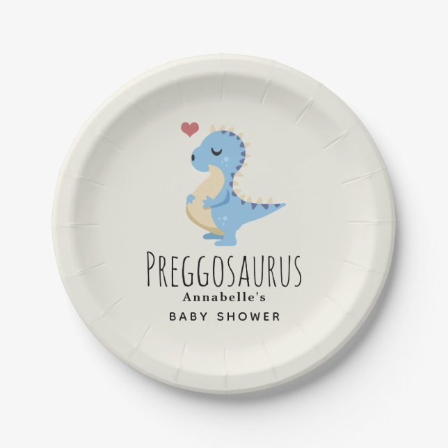 Assiettes En Carton Baby shower de garçon Preggosaurus Cute Dinosaur (Devant)