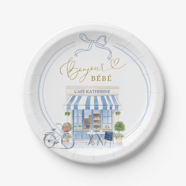 Assiettes En Carton Baby shower de garçons Café Parisien (Devant)