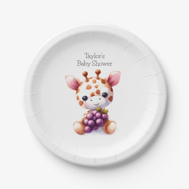 Assiettes En Carton Baby shower de girafe Brown tacheté (Devant)