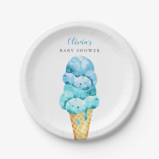 Assiettes En Carton Baby shower de glace bleu et vert menthe (Devant)