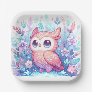 Assiettes En Carton Baby shower de hibou moderne enchanté