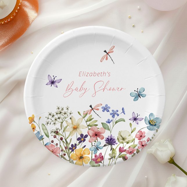 Assiettes En Carton Baby shower de jardin papillon fleur sauvage (Créateur téléchargé)