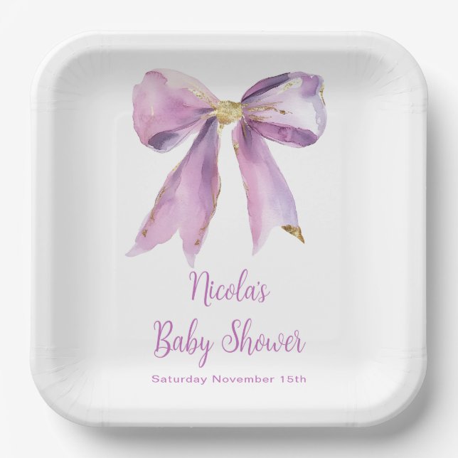 Assiettes En Carton Baby shower de la boîte de coquette violet (Recto)