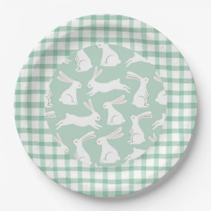 Assiettes En Carton Baby shower de la fête des lapins En vichy verts