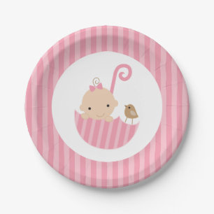 Assiettes En Carton Baby shower de la fille aux parapluies roses