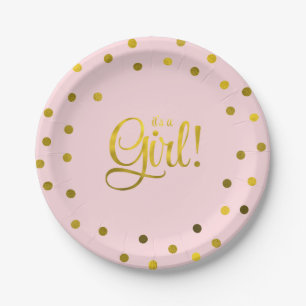 Assiettes En Carton Baby shower de la fillette Pink and Faux Gold Foil