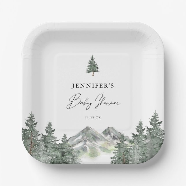 Assiettes En Carton Baby shower de la forêt d'hiver (Recto)
