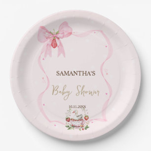 Assiettes En Carton Baby shower de la fraise, de l'oie, des points du 