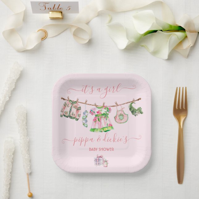 Assiettes En Carton Baby shower de la ligne de linge Preppy Girl (Mariage)