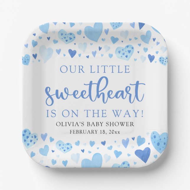 Assiettes En Carton Baby shower de la Saint Valentin Blue Little Sweet (Recto)