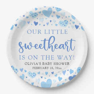 Assiettes En Carton Baby shower de la Saint Valentin Blue Little Sweet