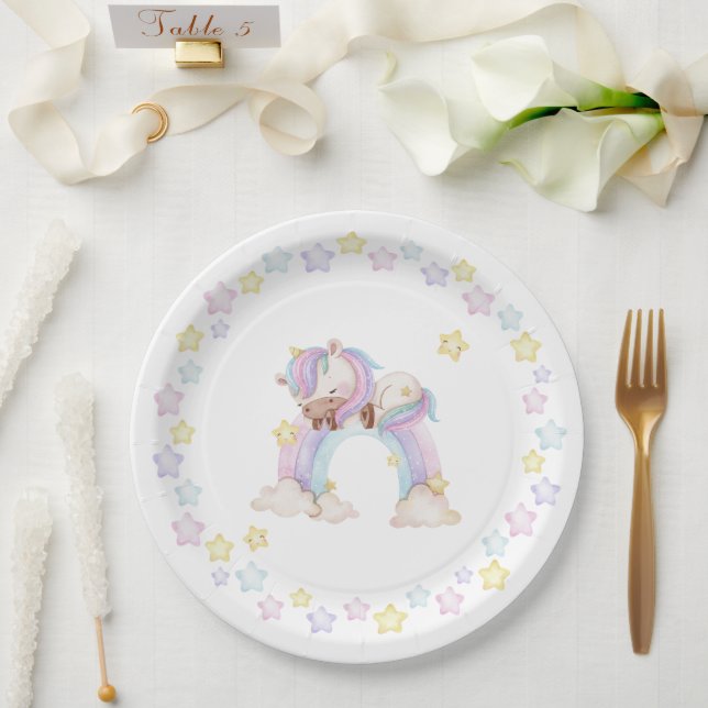 Assiettes En Carton Baby shower de licorne aquarelle (Mariage)