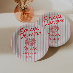 Assiettes En Carton Baby shower de livraison spécial rouge Pizza tiré