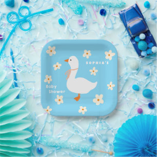 Assiettes En Carton Baby shower de l'oie blanche et des marguerites
