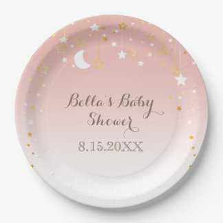 Assiettes En Carton Baby shower de lune aux étoiles roses