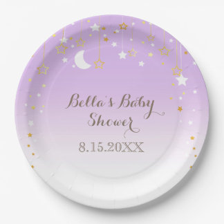 Assiettes En Carton Baby shower de lune aux étoiles violettes