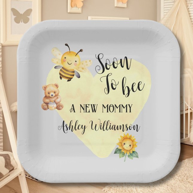 Assiettes En Carton Baby shower de maman à abeille (Créateur téléchargé)