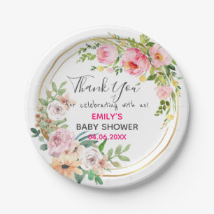 Assiettes En Carton Baby shower de Merci de  rose fleuri