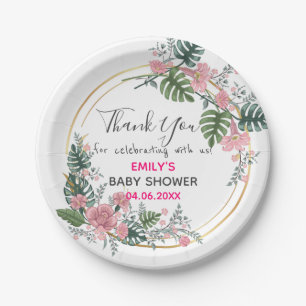 Assiettes En Carton Baby shower de Merci de  rose fleuri