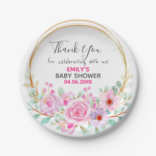 Assiettes En Carton Baby shower de Merci de rose fleuri