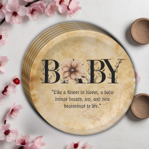 Assiettes En Carton Baby shower de monogramme Vintage pour bébé