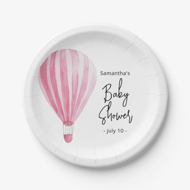 Assiettes En Carton Baby shower de montgolfière rose (Devant)