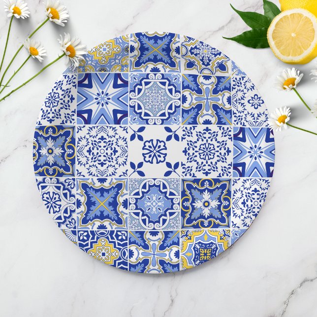 Assiettes En Carton Baby shower de mosaïque méditerranéenne (Créateur téléchargé)
