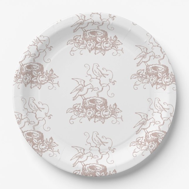 Assiettes En Carton Baby shower de nid d'oiseaux rose Rose poussiéreux (Devant)