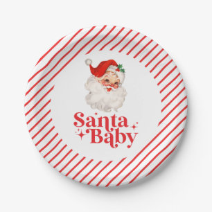Assiettes En Carton Baby shower de Noël Retro Père Noël Baby