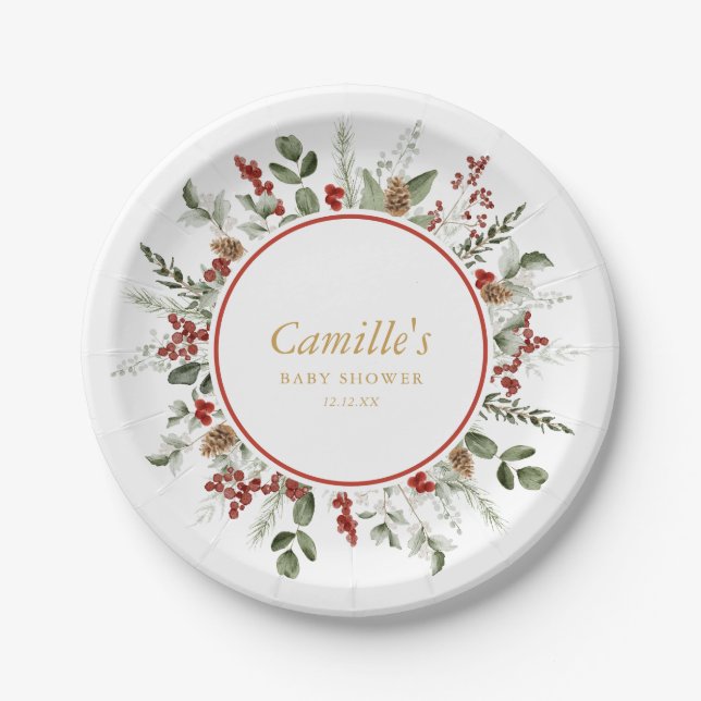 Assiettes En Carton Baby shower de Noël rustique (Devant)