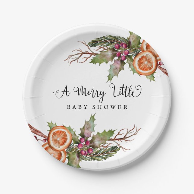 Assiettes En Carton Baby shower de Noël rustique (Devant)
