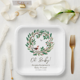 Assiettes En Carton Baby shower de Noël Wreath Berry