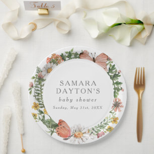 Assiettes En Carton Baby shower de papillon Fleur sauvage de Bohême